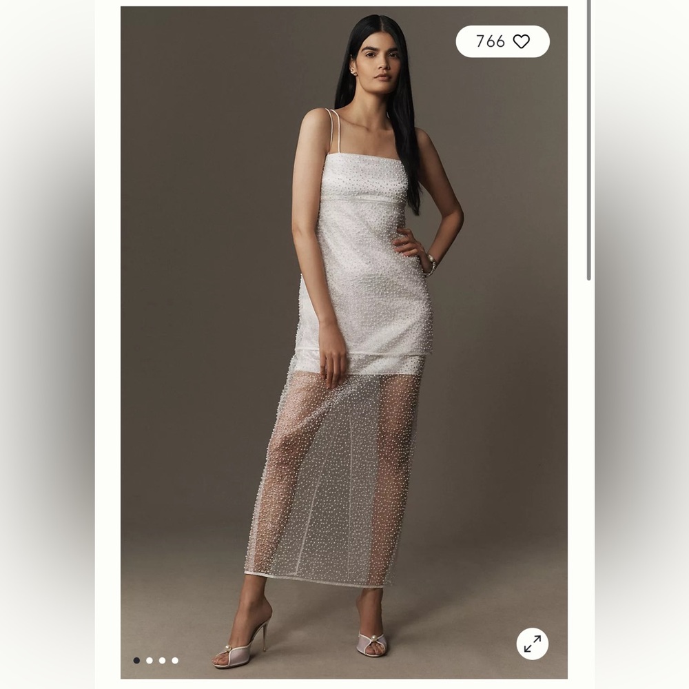 BHLDN Sleeveless Pearl-Embellished Sheer Skirt Maxi Dress